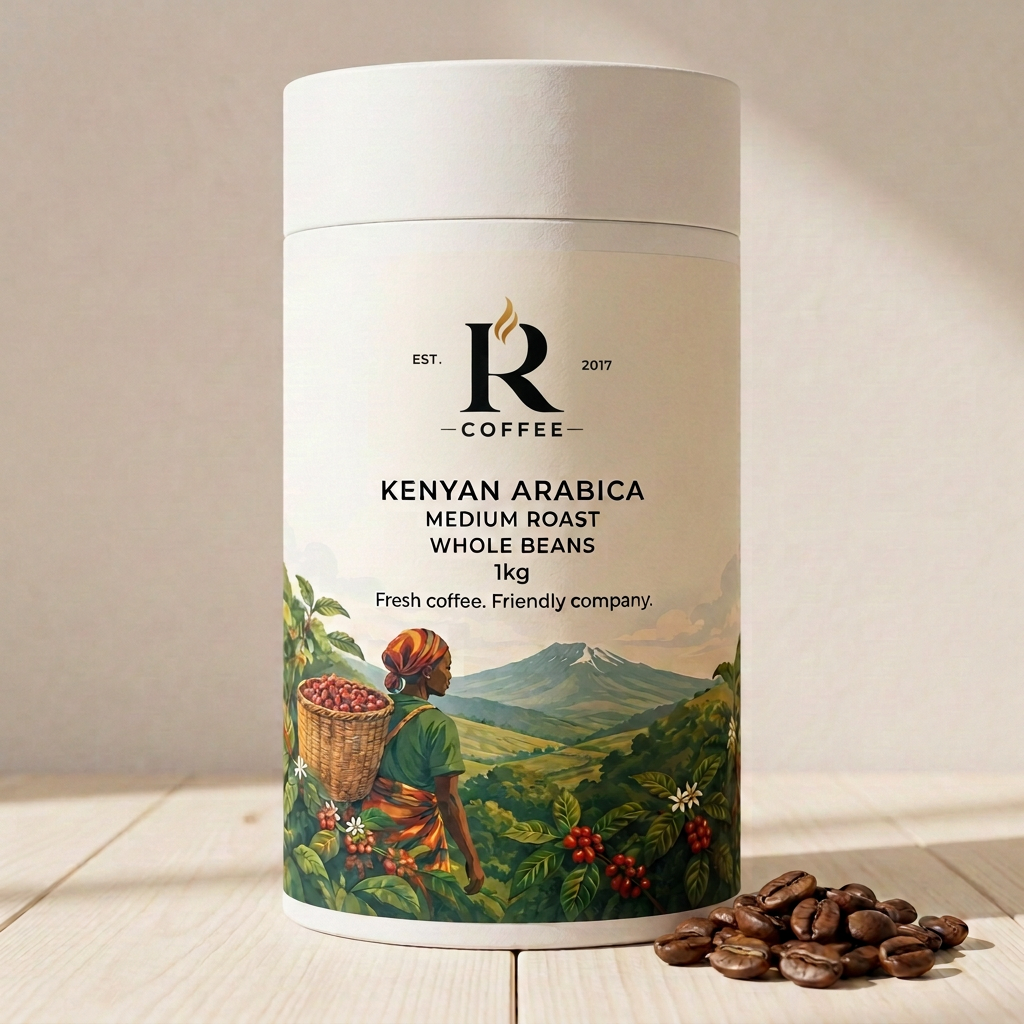 R Coffee Medium roast branded packaging concept