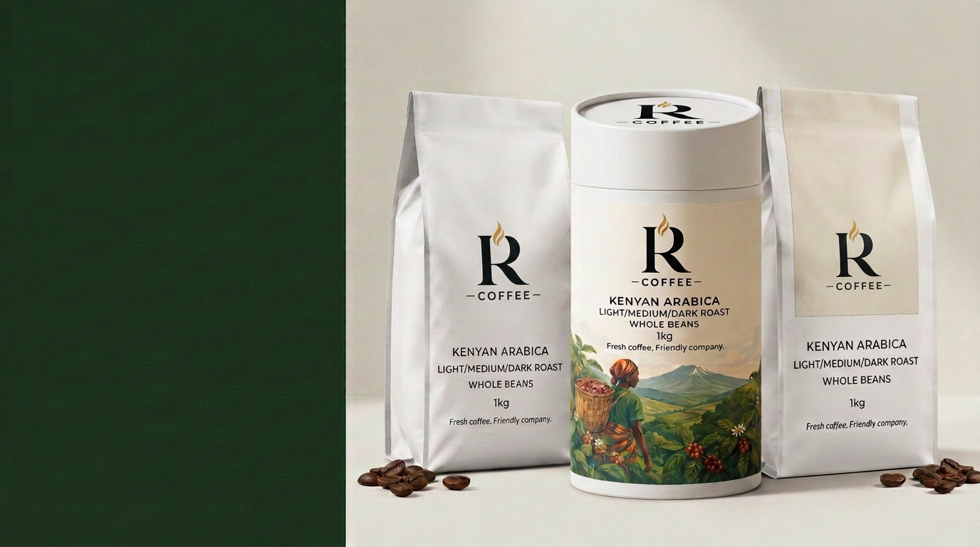 R Coffee white branded packaging concepts